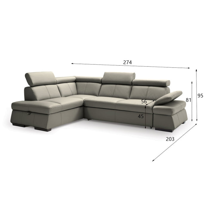 MALPENSA leather corner sofa, extendable with a container and movable headrests + free pouffe