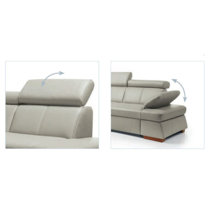 MALPENSA leather corner sofa, extendable with a container and movable headrests + free pouffe