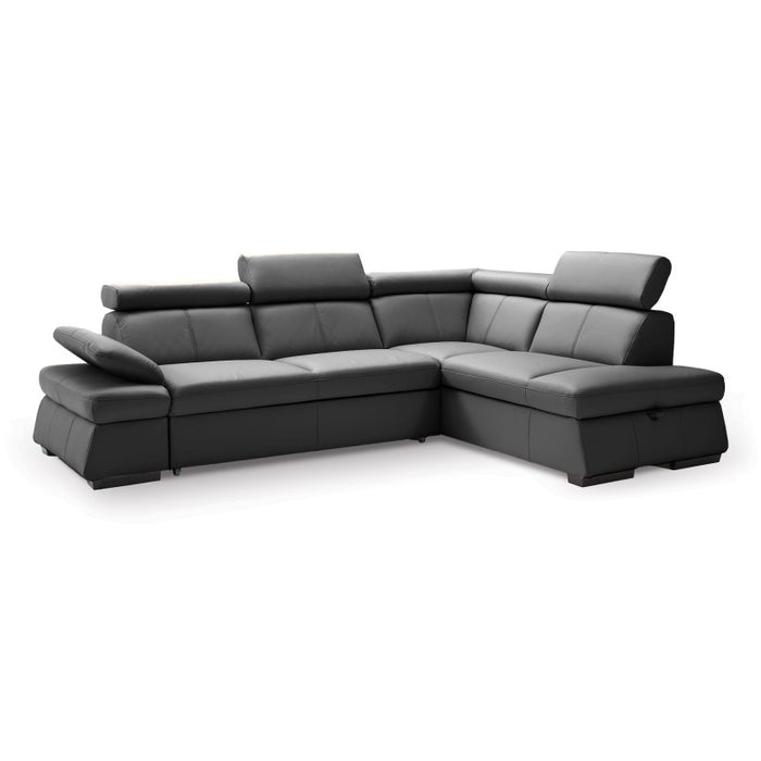 MALPENSA leather corner sofa, extendable with a container and movable headrests + free pouffe