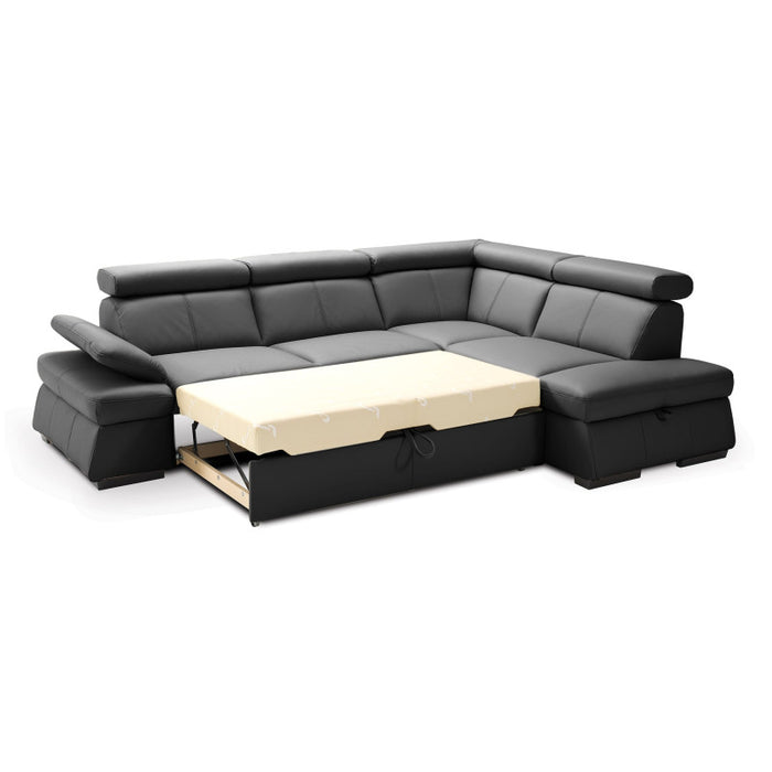 MALPENSA leather corner sofa, extendable with a container and movable headrests + free pouffe