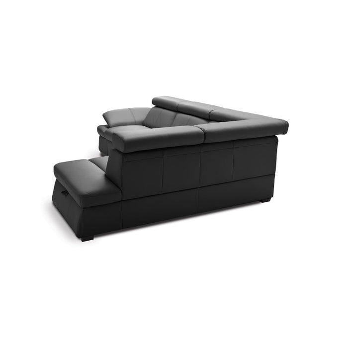 MALPENSA leather corner sofa, extendable with a container and movable headrests + free pouffe