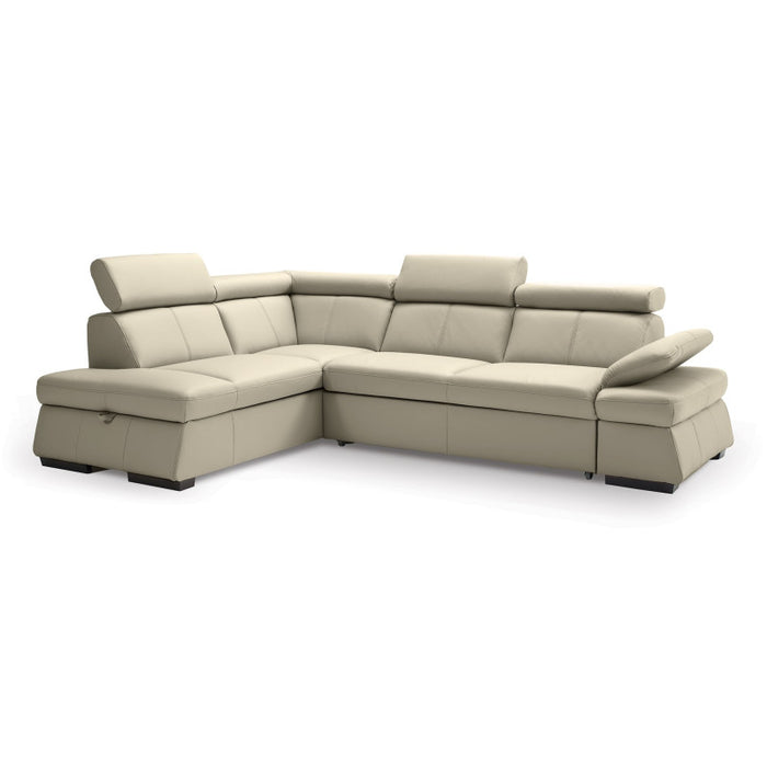MALPENSA leather corner sofa, extendable with a container and movable headrests + free pouffe