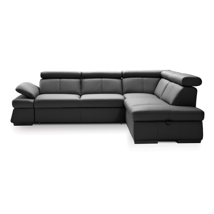 MALPENSA leather corner sofa, extendable with a container and movable headrests + free pouffe