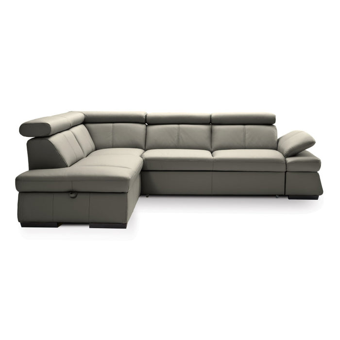 MALPENSA leather corner sofa, extendable with a container and movable headrests + free pouffe