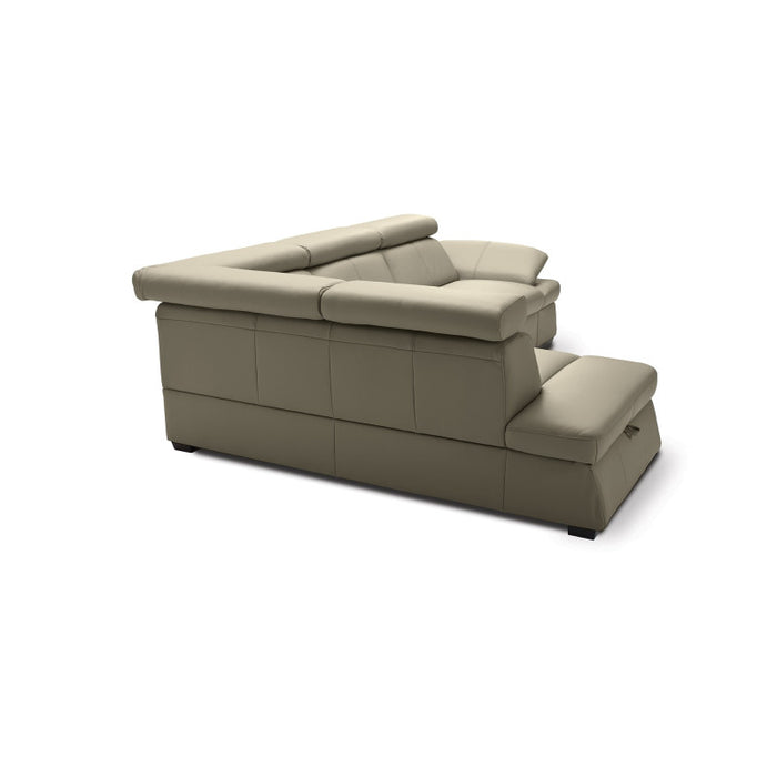 MALPENSA leather corner sofa, extendable with a container and movable headrests + free pouffe