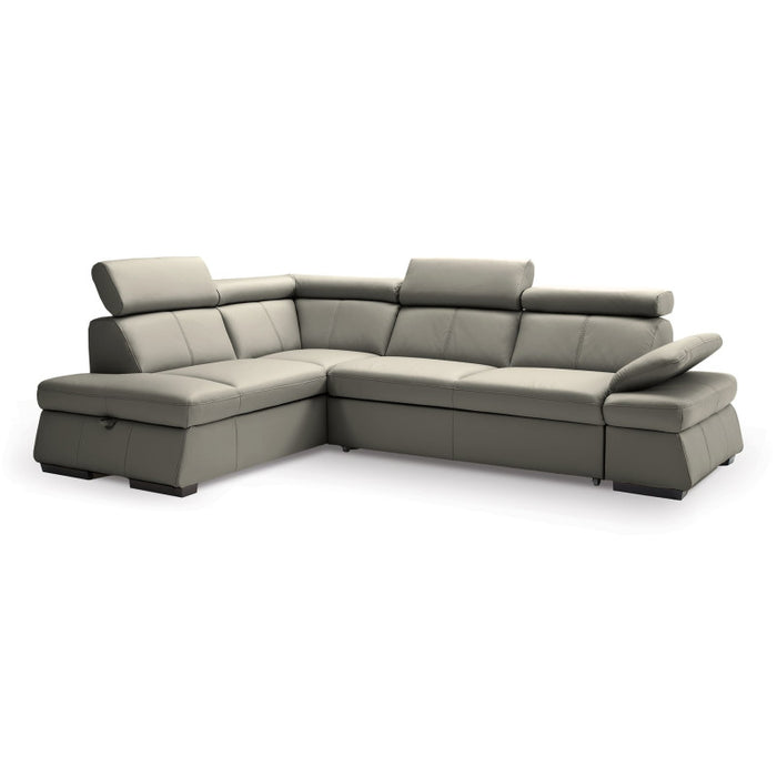 MALPENSA leather corner sofa, extendable with a container and movable headrests + free pouffe