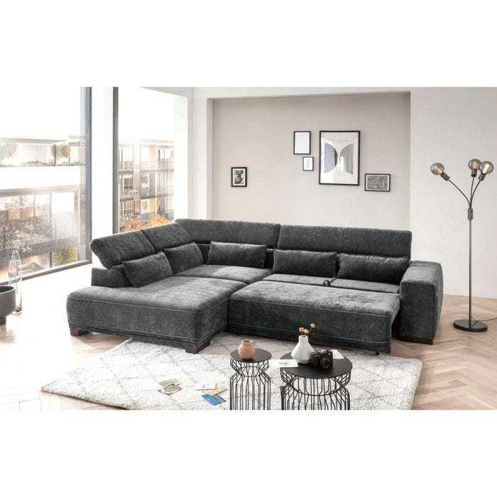 PULA corner sofa bed with movable headrests and a container 