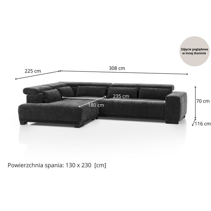 PULA corner sofa bed with movable headrests and a container 