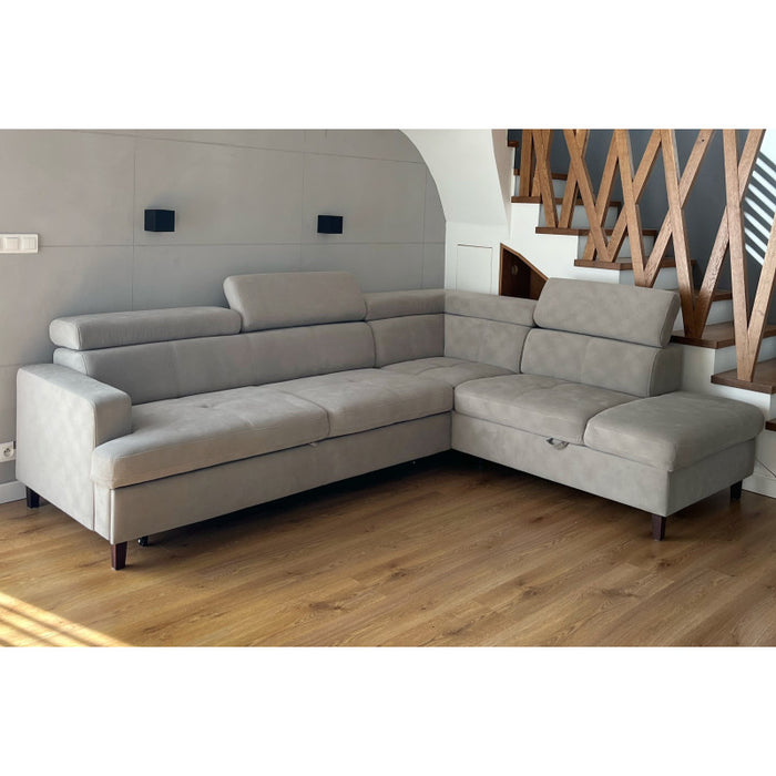 SISTO corner sofa bed with storage and movable headrests 