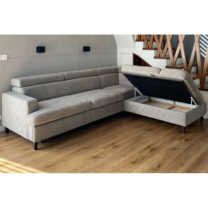 SISTO corner sofa bed with storage and movable headrests 