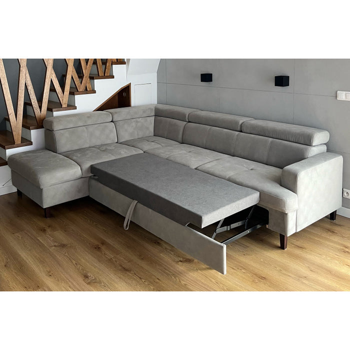 SISTO corner sofa bed with storage and movable headrests 