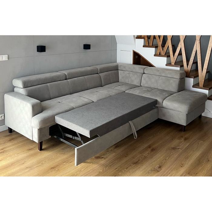 SISTO corner sofa bed with storage and movable headrests 