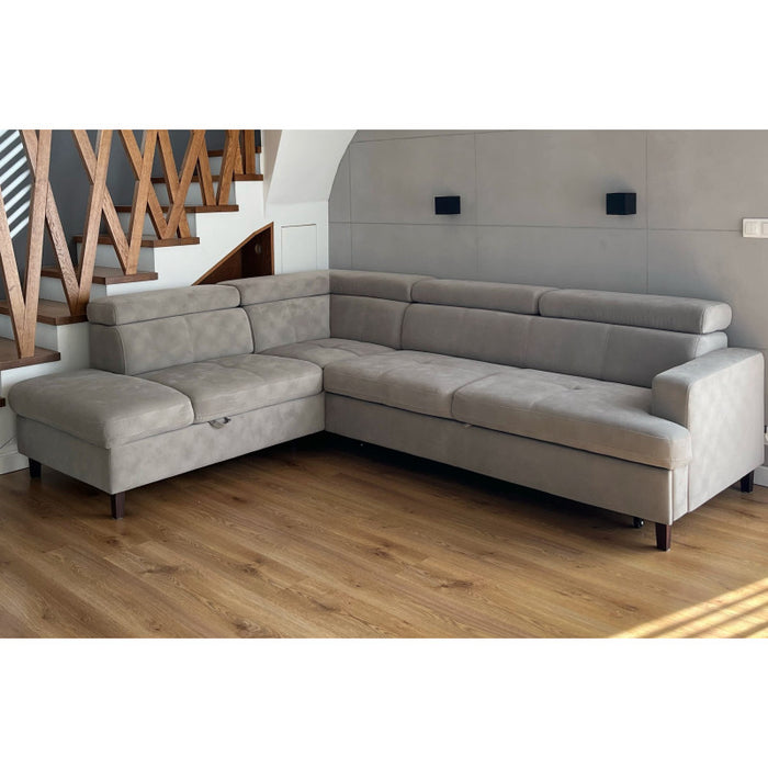 SISTO corner sofa bed with storage and movable headrests 