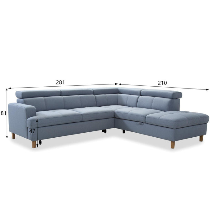 SISTO corner sofa bed with storage and movable headrests 