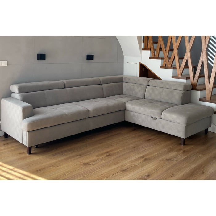 SISTO corner sofa bed with storage and movable headrests 