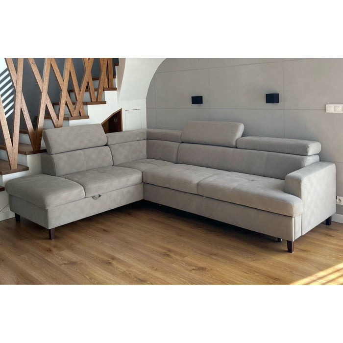 SISTO corner sofa bed with storage and movable headrests 