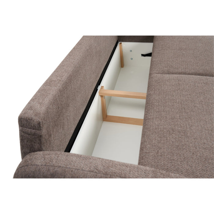 Sofa NEXO z funkcją spania DL oraz pojemnikiem na czarnych metalowych nóżkach
