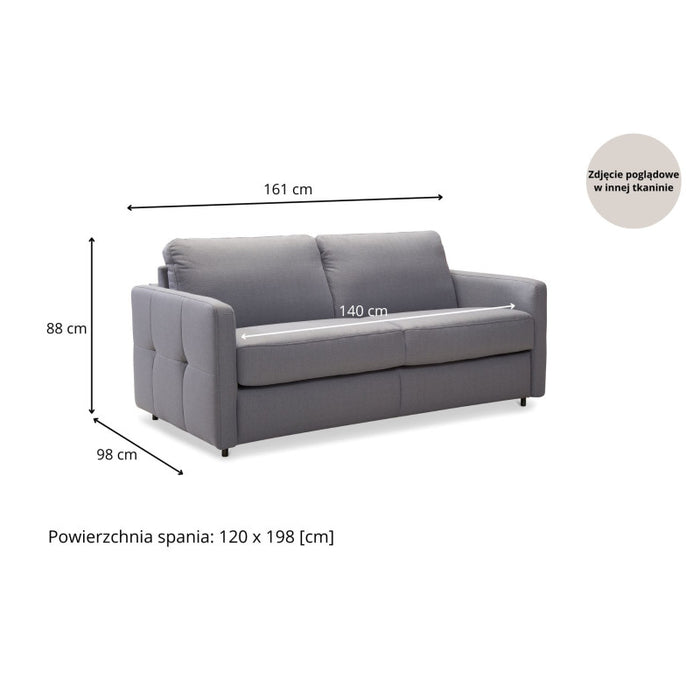 Sofa EMA 2-osobowa z funkcją spania codziennego stelaż włoski z materacem 120 cm