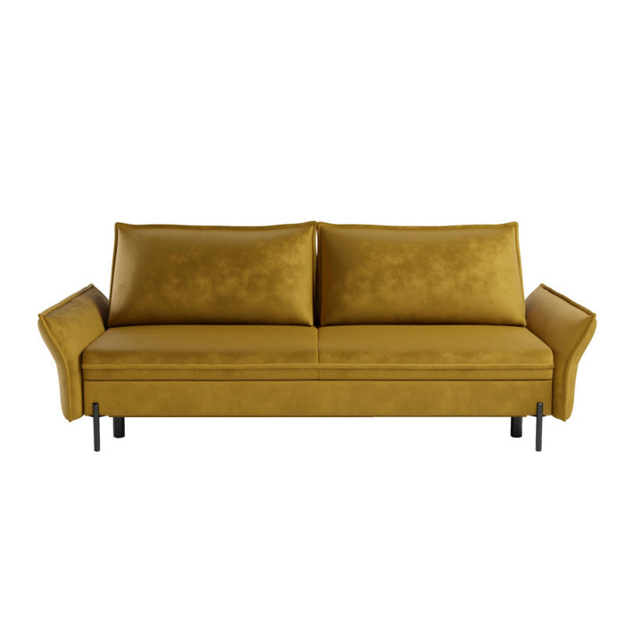 Sofa NEXO z funkcją spania DL oraz pojemnikiem na czarnych metalowych nóżkach