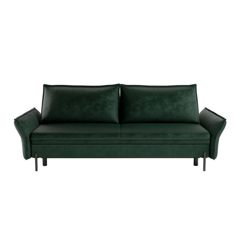 Sofa NEXO z funkcją spania DL oraz pojemnikiem na czarnych metalowych nóżkach