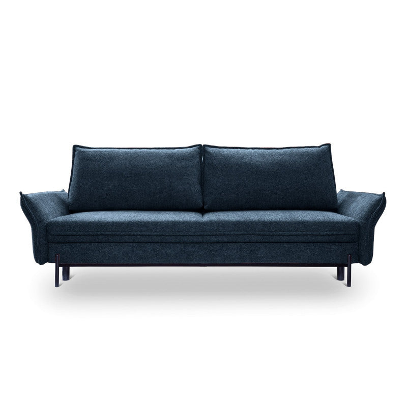 Sofa NEXO z funkcją spania DL oraz pojemnikiem na czarnych metalowych nóżkach