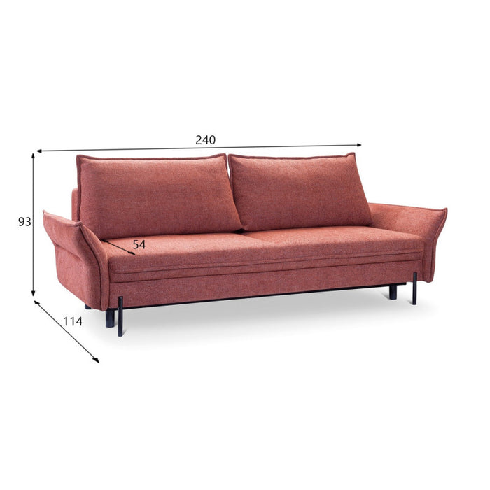 Sofa NEXO z funkcją spania DL oraz pojemnikiem na czarnych metalowych nóżkach
