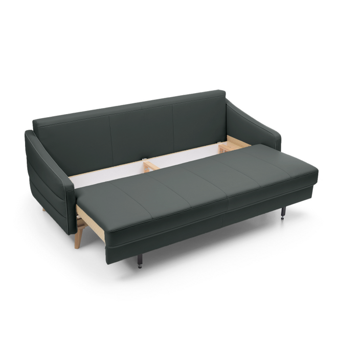 Sofa skórzana SOTTO rozkładana z pojemnikiem na drewnianych nóżkach