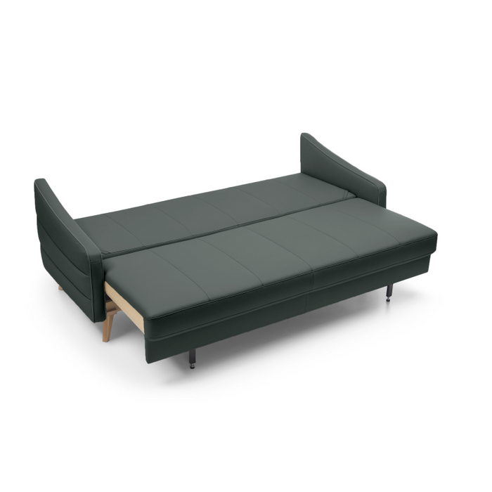 Sofa skórzana SOTTO rozkładana z pojemnikiem na drewnianych nóżkach
