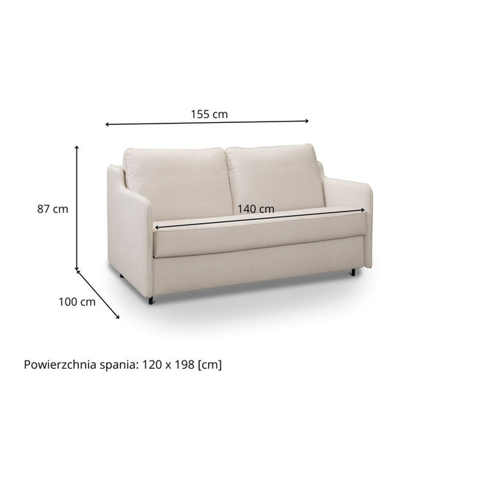 Sofa SOL 2 osobowa z funkcją spania stelaż włoski z materacem 120 cm