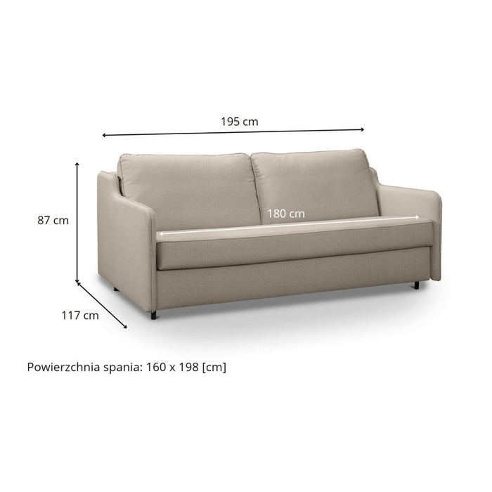 SOL 3-seater sofa with sleeping function, Italian frame, 160 cm mattress and container