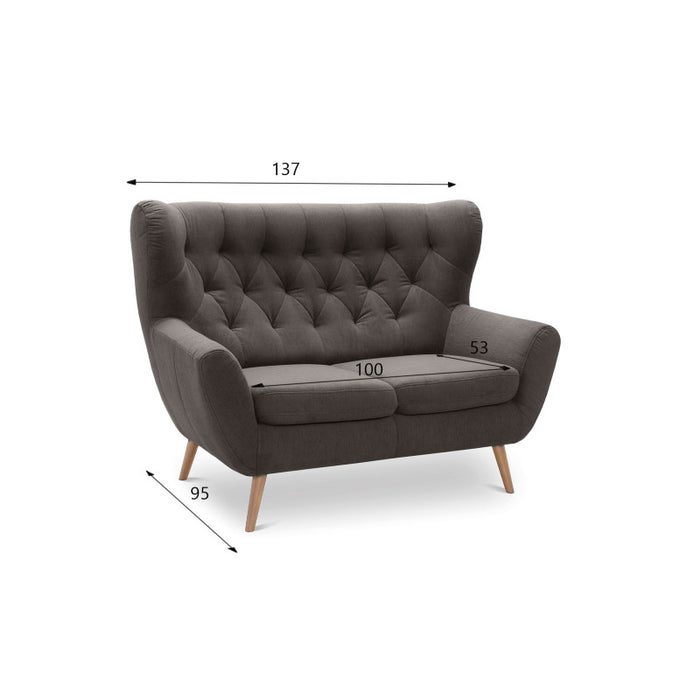 Sofa VOSS 2-osobowa pikowana na drewnianych nóżkach