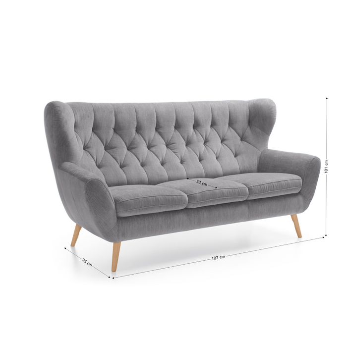 Sofa VOSS 3-osobowa pikowana na drewnianych nóżkach