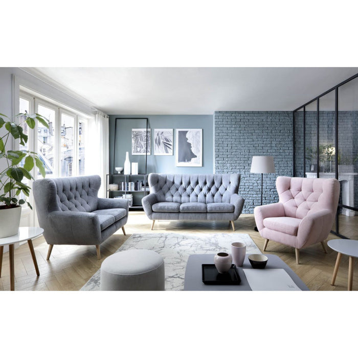 Sofa VOSS 3-osobowa pikowana na drewnianych nóżkach