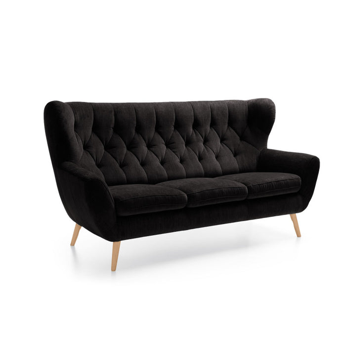 Sofa VOSS 3-osobowa pikowana na drewnianych nóżkach