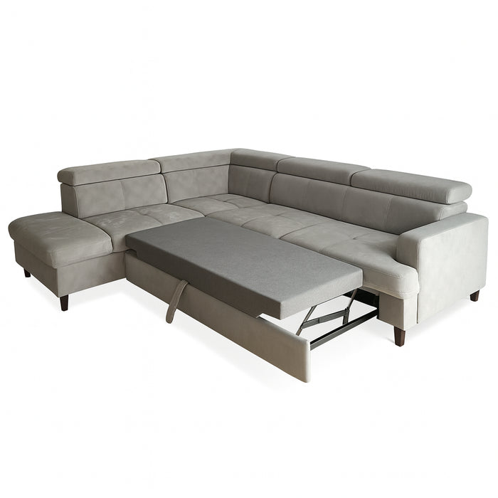 SISTO corner sofa bed with storage and movable headrests 
