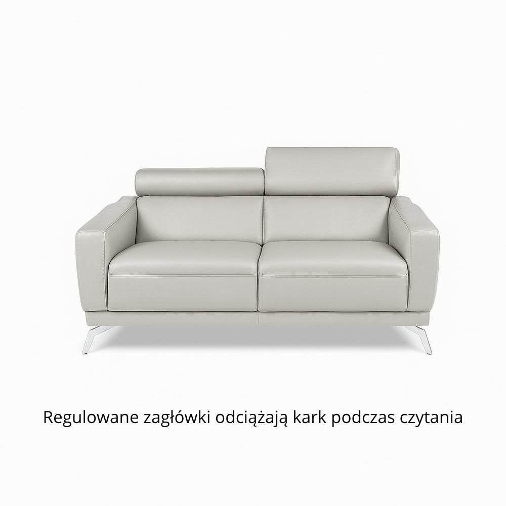 Sofa CAPELLA 2 osobowa wypoczynkowa z ruchomymi zagłówkami na metalowych nóżkach