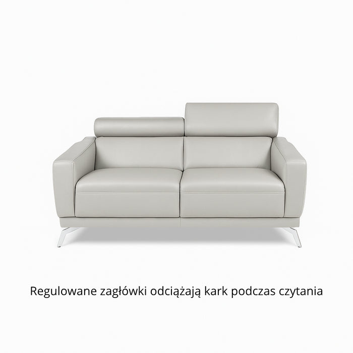 Sofa CAPELLA 2 osobowa wypoczynkowa z ruchomymi zagłówkami na metalowych nóżkach