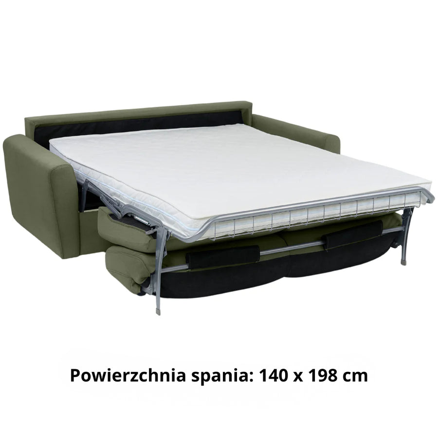 Sofa DOLLY 2,5 osobowa z funkcją spania stelaż włoski z materacem 140 cm