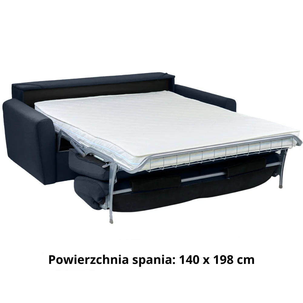 Sofa DOLLY 2,5 osobowa z funkcją spania stelaż włoski z materacem 140 cm i pojemnikiem