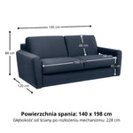 Sofa DOLLY 2,5 osobowa z funkcją spania stelaż włoski z materacem 140 cm i pojemnikiem