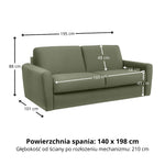 Sofa DOLLY 2,5 osobowa z funkcją spania stelaż włoski z materacem 140 cm