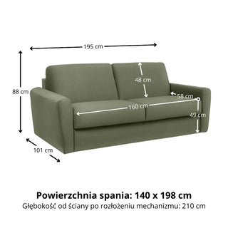 Sofa DOLLY 2,5 osobowa z funkcją spania stelaż włoski z materacem 140 cm