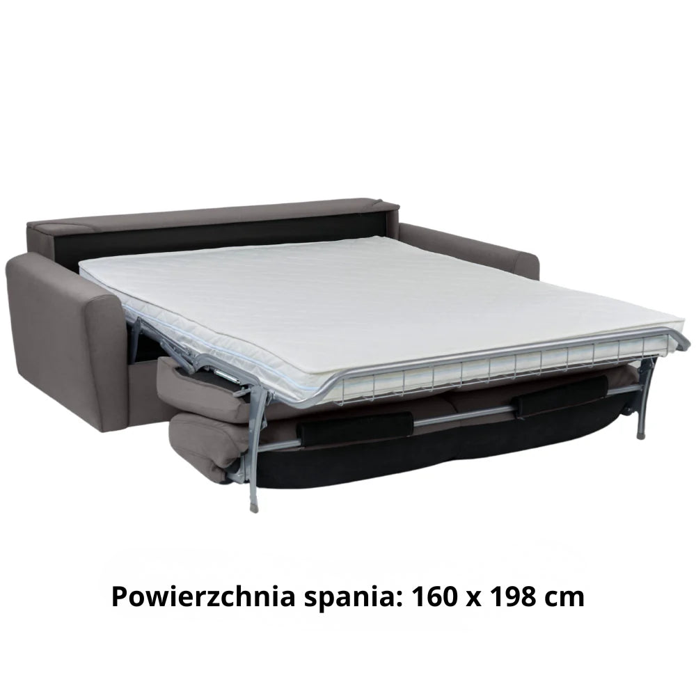 Sofa DOLLY 3 osobowa z funkcją spania stelaż włoski z materacem 160 cm i pojemnikiem