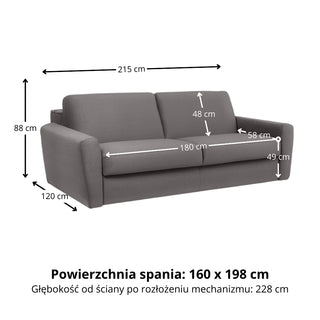 Sofa DOLLY 3 osobowa z funkcją spania stelaż włoski z materacem 160 cm i pojemnikiem