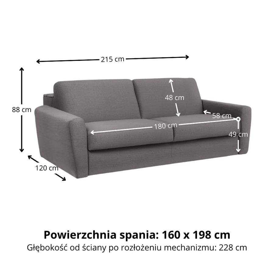 Sofa DOLLY 3 osobowa z funkcją spania stelaż włoski z materacem 160 cm i pojemnikiem