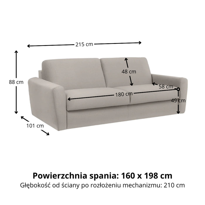 Sofa DOLLY 3 osobowa z funkcją spania stelaż włoski z materacem 160 cm