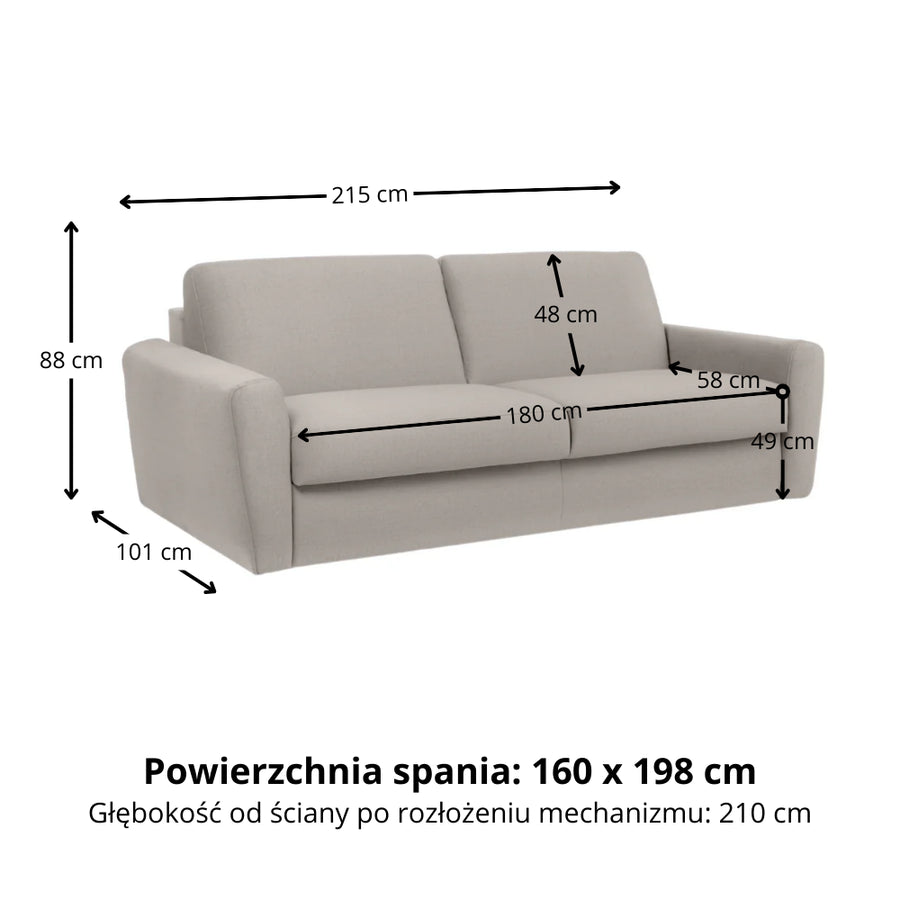 Sofa DOLLY 3 osobowa z funkcją spania stelaż włoski z materacem 160 cm