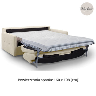 Sofa EMA 3 osobowa z funkcją spania codziennego stelaż włoski PRO z materacem 160 cm i pojemnikiem na pościel
