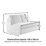 Sofa KIRA bez boków z funkcją spania codziennego stelaż włoski z materacem 120 cm