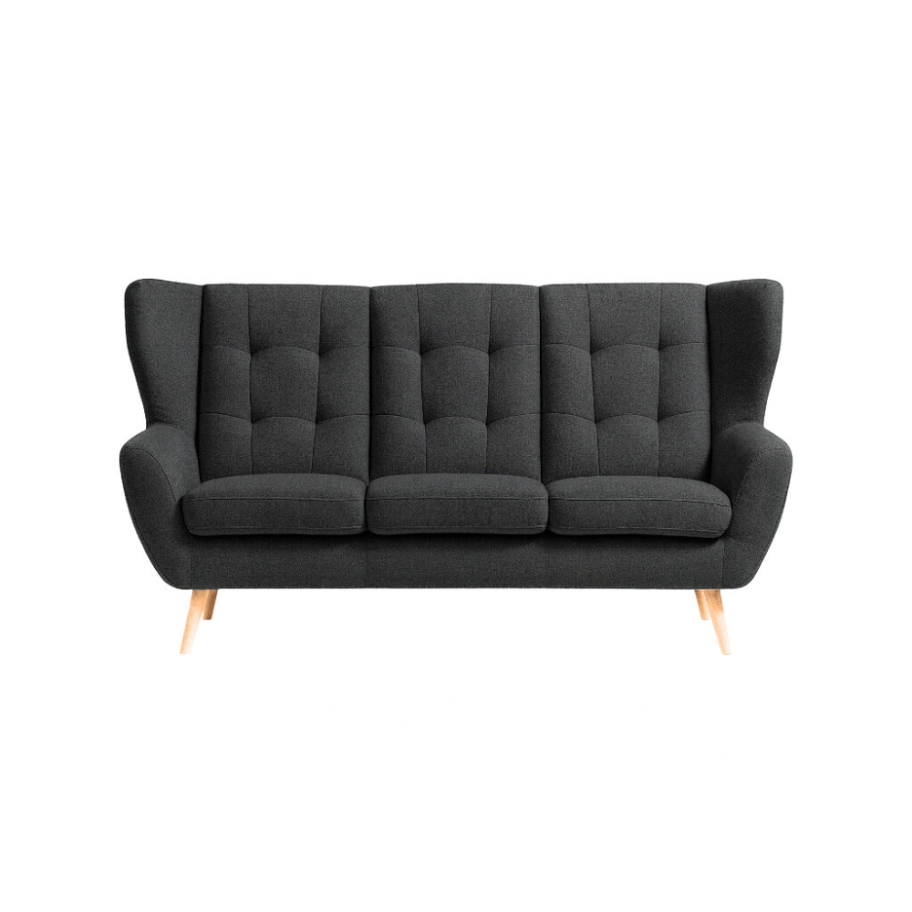 Sofa LAHTI 3-osobowa pikowana na drewnianych nóżkach